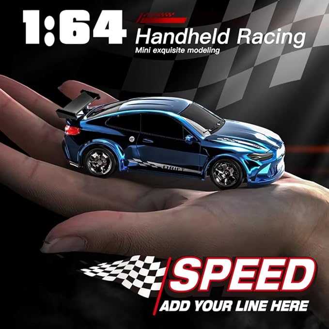 1/64 Scale 2.4G High Speed Drift RC Car Remote Control Drift 4WD Mini Lights System Desktop Drift Car for Adults (Blue)