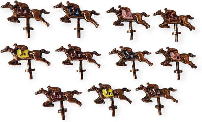 Horse Race Game Replacement Horse Metal Pegs - Set of 11 Colored and Numbered Small Horses - 1 1/2 Wide and 1 1/4 Tall - Designed to Fit 1/8 Holes