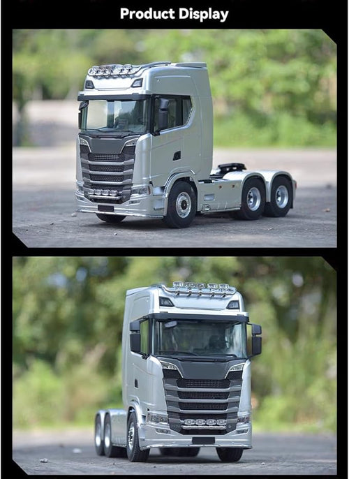 1/18 Scale 6x4 Heavy-Duty RC Tractor Truck – 2.4G Lorry Car with LED Lighting Rear-Wheel Drive &amp Expandable Flatbed Trailer Compatibility