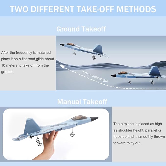 RC Plane F22 Raptor Model 4CH 3D/6G RC Airplane for Adults and Beginners 2.4Ghz RC Jet with LED Light Ready to Fly Outdoor Remote Control Airplane with 2 Batteries