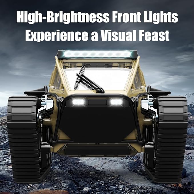RC Tank Car 1:16 Remote Control Crawler 10KM/H High Speed Tank 2.4Ghz RC Rock Crawler Off-Road 4WD 360°Rotating Drifting Car with 2 Batteries Military Truck Toy for Kids