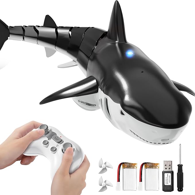 2.4Ghz Remote Control Shark Toys for Kids 6 7 8 Years Old 1:18 Scale High Simulation Shark for Pool Bath Toys for Toddlers Electronic RC Sea Animal Outdoor Water Gifts
