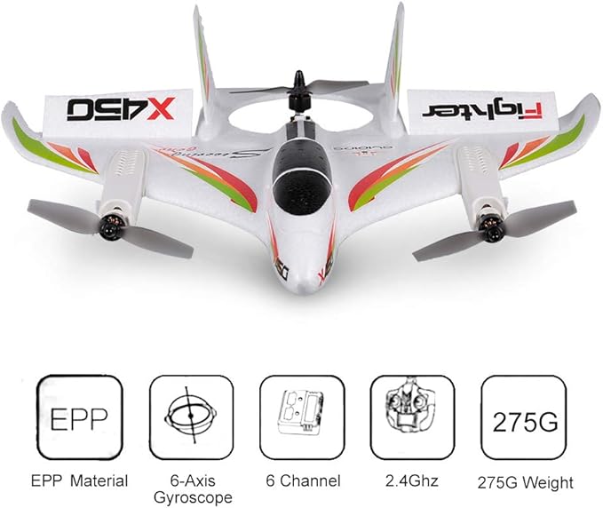 GoolRC WLtoys XK X450 RC Airplane 2.4G 6CH Glider Fixed Wing Aircraft 3 Flight Models Brushless Helicopter Vertical Takeoff Landing RTF for Adults