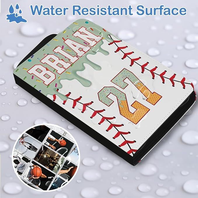 Personalized Ice Cream Drip Baseball Card Binder with Name &amp Number – Zipper Trading Card Album with Handle – Collector Case for Players &amp Fans (Ice Cream Drip Art #4)