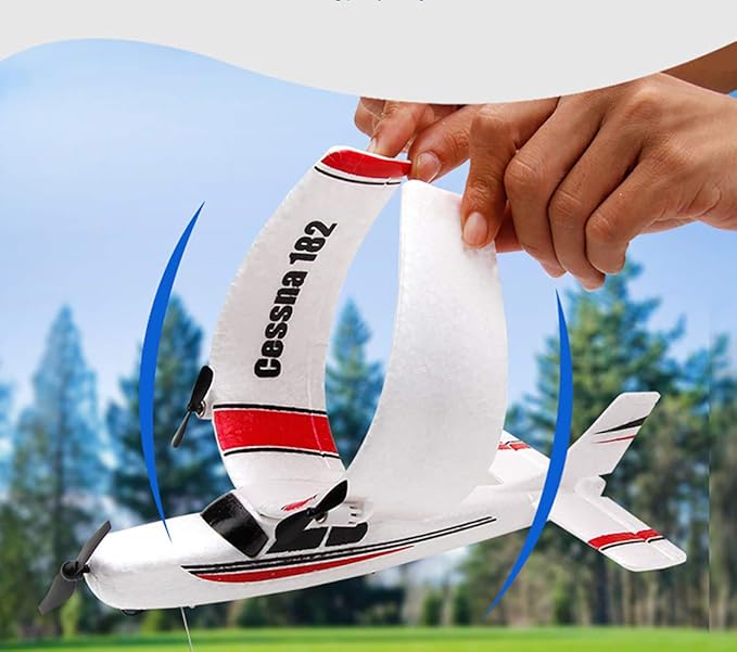 RC Plane Remote Control Airplane - PLRB Toys 2.4Ghz 2 Channels DIY RC Airplane Radio Control Cessna 182 Aircraft EPP Foam Glider Toys (Two Batteries)
