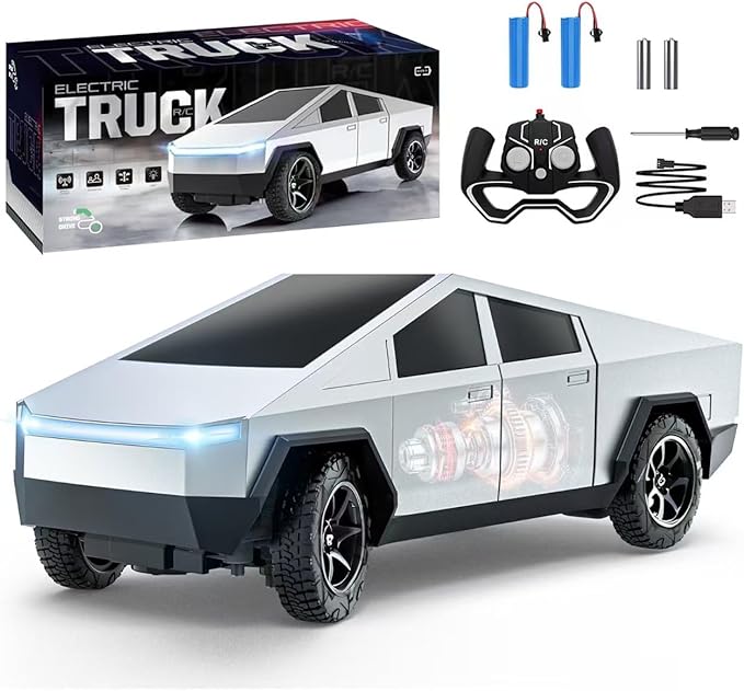 RC Car ToysAll Terrain 2.4GHz RC Truck for Boys Aged 3-8 8-12 Electric Vehicle Truck Toys for Kids Birthday Gifts for Kids Boys and Girls (Silver)