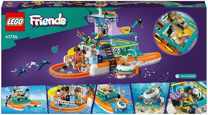 Lego 41734 Friends Sea Rescue Boat Set Animal Rescue Toy with Dolphin Animal Figures and Submarine Gift for Children Girls and Boys from 7 Years Eco Learning Toy