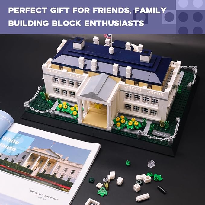 White House Architecture Building Blocks Set 894 Pieces Miniature Model Kit for Adults Washington DC Landmark Collection Intricate Home Office Desk Decor Creative Gift for Hobbyists