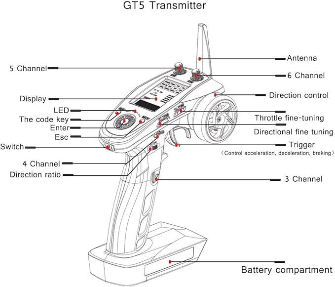 Flysky FS-GT5 2.4GHz 6 Channels AFHDS RC Transmitter with FS-BS6 Receiver for RC Car Boat
