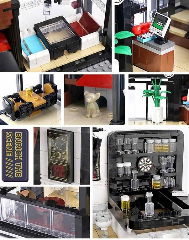 General Jim's Islet Pub &amp Restaurant Modular Building Set with LED Lighting 3992 Pieces Modern Corner Bar &amp Restaurant Compatible with Major Brick Brands GJ-MPR