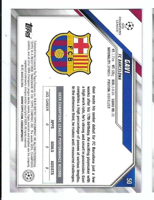 GAVI 2021-22 Topps UEFA Champions League Soccer #50 STARBALL FOIL PARALLEL Rookie Card RC FC Barcelona Spain