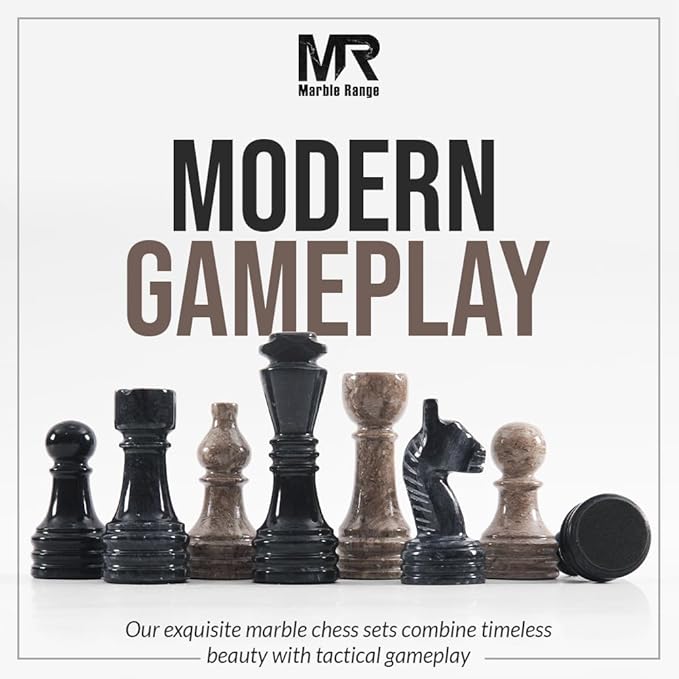Marble Chess Set for Adults 15 Handmade Black &amp Oceanic Board Game with 32 Chess Pieces 2 Extra Queens &amp Storage Box Luxury Travel Game – Elegant Home Décor