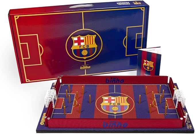 Binho Board Classic Board Game FC Barcelona Football Club Edition - 2-Player Fast-Paced Finger Flicker Pinball Family Board Game - Portable Tabletop Sports Game Set for Any Occasion