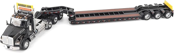 T880 SBFA Tridem Truck with Trail King HDG Lowboy Trailer Black Transport Series 1/50 Diecast Model by Diecast Masters 71134