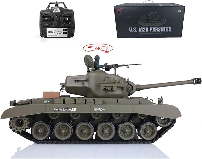 US in Stock 2.4GHz Heng Long 1/16 Scale M26 Pershing RTR RC Tank - 340° Rotating Turret Somke Unit Infrared Combat Lifting Barrel Light &amp Sound BB Shooting Airsoft Tank