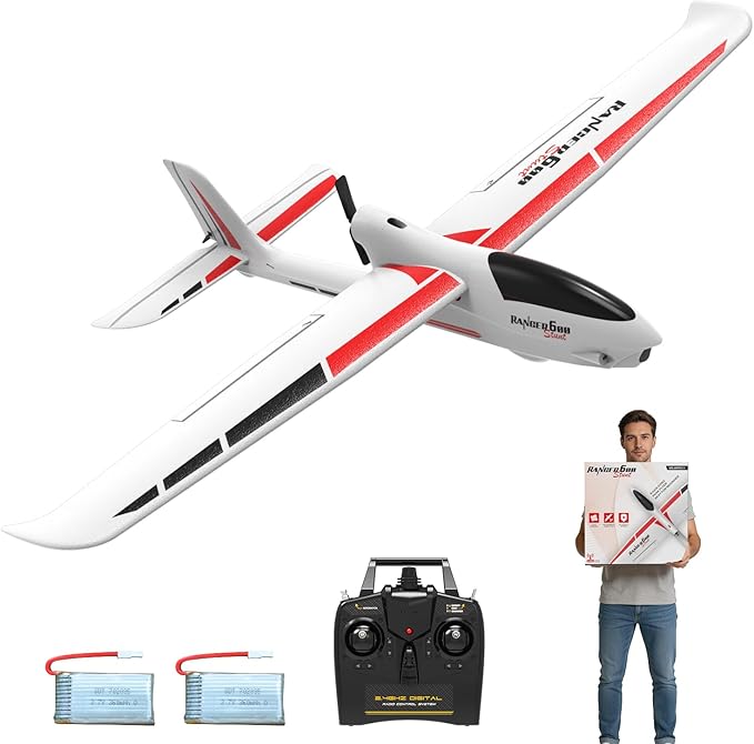 volantexrc RC Glider Plane Ranger600 Stunt 4 CH Remote Control Airplane RTF with 6-Axis Gyro &amp 3 Modes Easy to Fly 2.4GHz Radio Controlled Aircraft for Beginners &amp Adults (White)