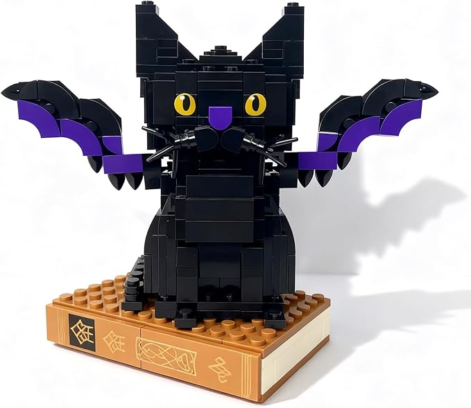 Bat-Cat with Spellbook Building Blocks Set Collectible Animal Building Toy Kids Learning &amp Educational Brick Sets (Age 3+) DIY Home &amp Office Decor for Adults-Gift Ideas