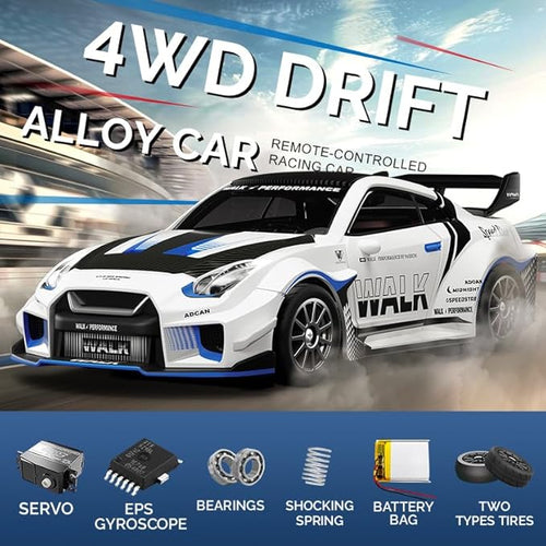 1:43 RC Drift Car 20KM/H with Gyro 2.4G 4WD Full Proportional Alloy Sport Racing Car Adjustable Speed LED Lighting for Teens &amp Adults-D43-02