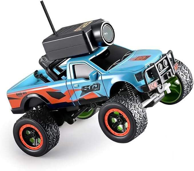 1/64 FPV Mini RC Truck with Camera/WiFi APP Auto Pairing Full Proportional Remote Control Car with Display Screen RC Vehicle for Hobby Drivers Adults - RTR/Blue
