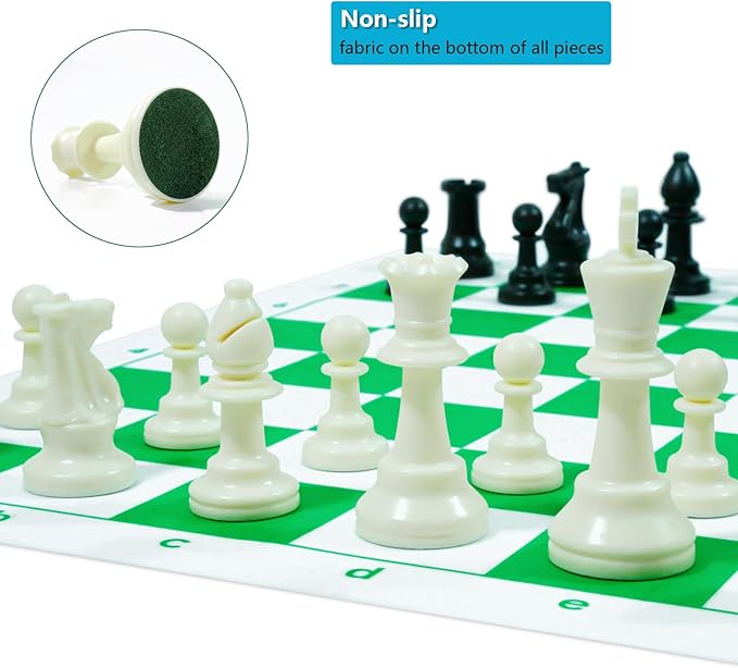 Travel Chess Set 20'' Silicone Chess Board-3.75'' King Height Plastic Piece Extra Queens &amp Storage Bag 2 in 1 Portable Chess &amp Checker Board Games for Teens and Adults