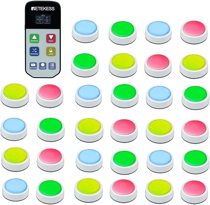 Retekess TM102 Buzzers for Trivia Games Answer Buzzers with Light Easy to Uses Rechargeable Buzzers Wireless Buzzer System for Game Show Back to School (32-Player)