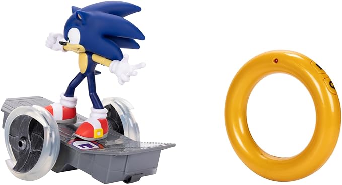 JAKKS Pacific Sonic The Hedgehog Speed RC Skateboard Vehicle with Gold Ring Controller – Light Up Wheels &amp 360 Spins Turbo Mode for Extra Boost 2.4GHz 100FT Range