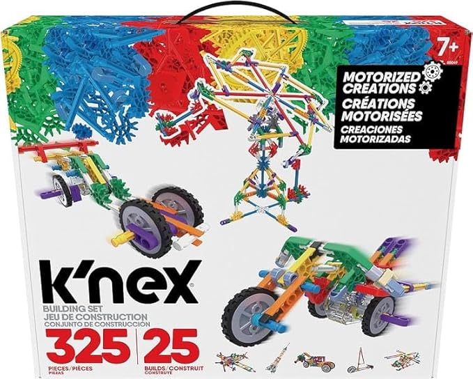 Basic Fun K'NEX | Motorised Creations Building Set | 3D Educational Toys for Kids 325 Piece Stem Learning Kit Engineering for Kids 25 Model Building Construction Toy for Children Ages 7 85049