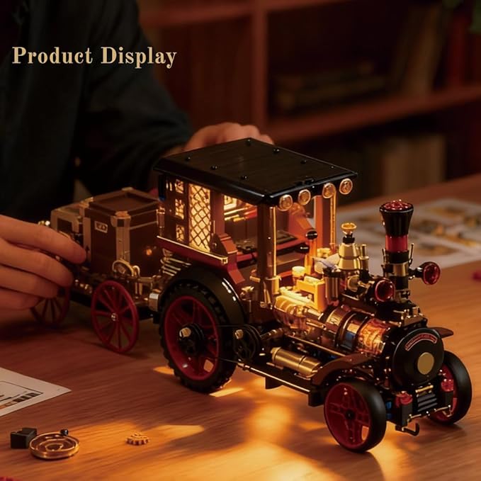 Retro Mechanical Steam Car Building Block Set MOC Classic Car Kit Supercar Toy Model Adult Building Block Car Collector Set (1-1)
