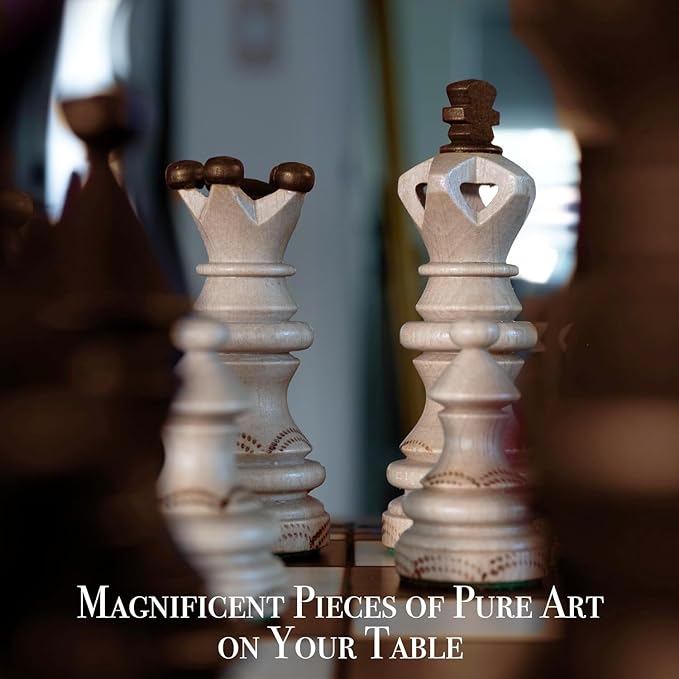 Wegiel Imperator 21-Inch Luxury Wooden Chess Set for Adults and Kids - Handcrafted from Premium Beech and Birch Wood - Unique Folding Design with Chess Piece Storage BrownImperator - Brown