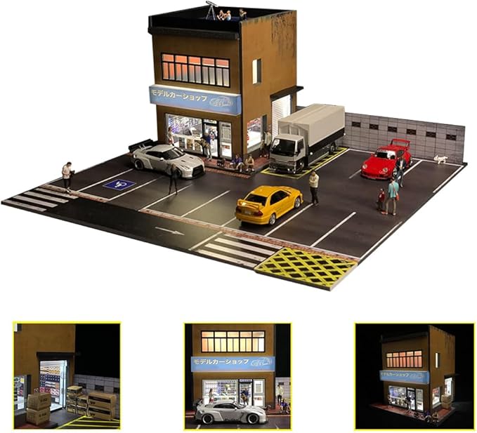 1/64 Scale Model Shop Building Scene Model with Parking Area (No Vehicles or Figures/Model 710026)