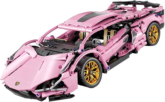 Sport Race Car Building Block Sets for Adults Pink Racing Supercar Toys Kits Collectible 1:14 MOC Model Construction Christmas Xmas Birthday Gift for Men Boys and Girls Teens Age 8-12 12-1614+