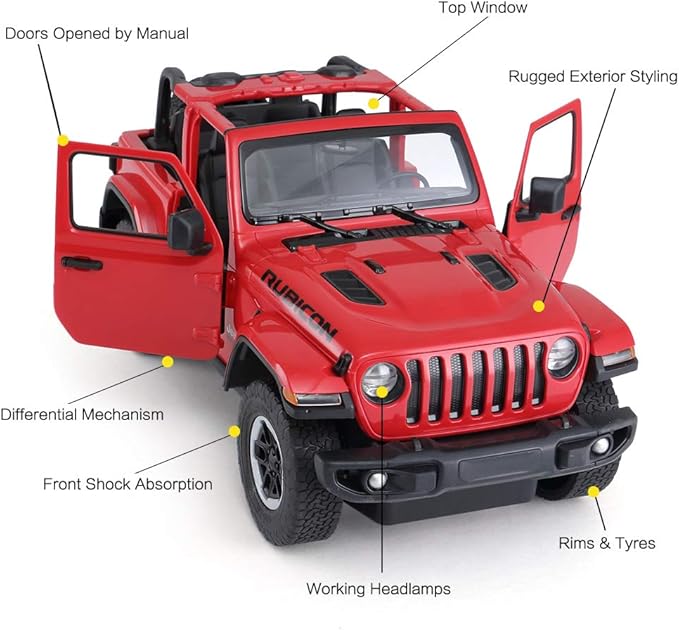 RASTAR Off-Road Remote Control Car 1:14 Jeep Wrangler JL RC Off-Road Racing Vehicle Toy Car for Kids Adults Spring Suspension/Door Open 2.4Ghz RED