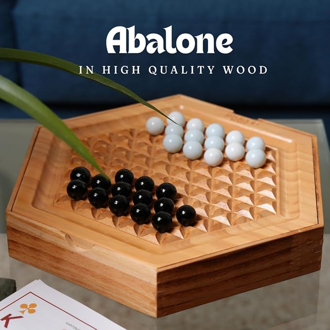 Abalone Board Game Marble Strategy Game Solid Wooden Game with 28 Marbles 2 Player Games Abalone Game Marble Chess Game Intellectual Chess Board Game Strategy Games for Adults
