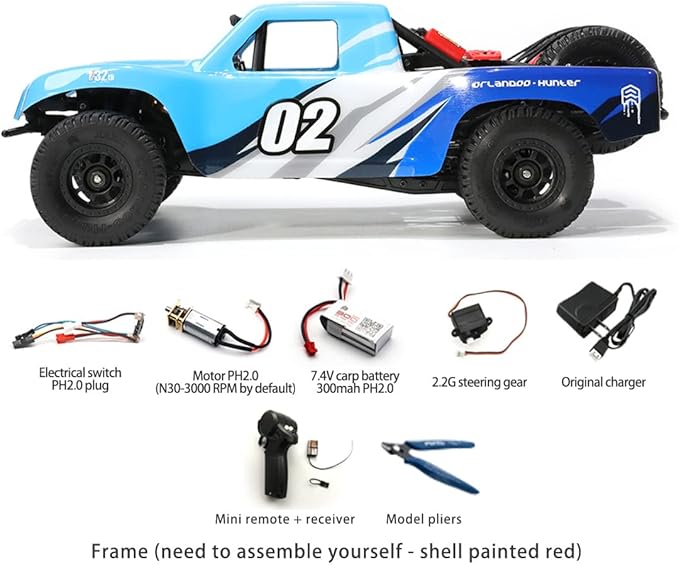 FunXylophy RC Sport Racing Drift Car 1/32 2.4G Mini RWD RC Electric Straight Bridge Off-Road Short Truck Model (KIT Version/Blue)