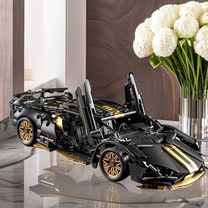 Sport Car Building Block Sets for Adults1:14 Technical Race Car with LED Collectible Model Scale Engineering Toys Gifts for Boys Men Teens Black Supercar Fans 8+ 8-12 12-16 13 14 14+