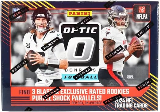 NEW 2024 DONRUSS OPTIC Football Card Blaster Box 3 Rated Rookie Purple Shock Prizms Per Box