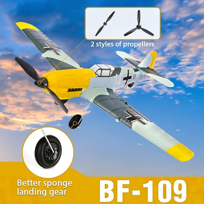 Remote Control Airplane for Adults BF109 4 Channel RC Plane with 6-Axis Gyro Aerobatic WW2 Warbird Park Flyer Gift