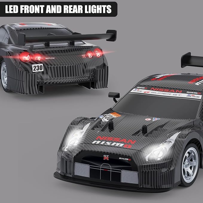 Dollox RC Drift Car 1/16 Scale Remote Control Car 2.4GHz 4WD 30+KM/H High Speed Vehicle with LED Lights Extra Drifting Tires Racing Black Vehicle Toys Birthday Gifts (191AB)
