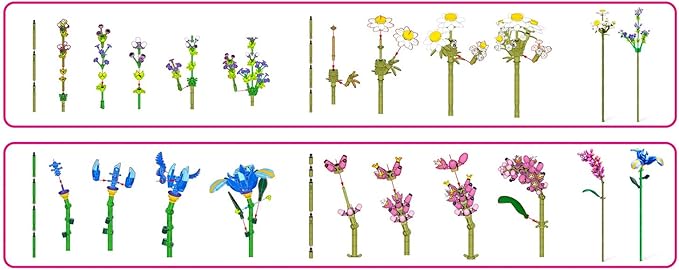 Zuru Max Floral Set for Kids - Bundle with Buildable Daisy Iris Perscicaria and Lavender Flower Bricks Plus Tattoos More | Zuru Max Flower Collection Brick Building Kit