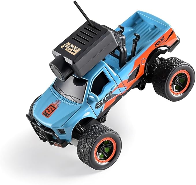 1/64 FPV Mini RC Truck with Camera/WiFi APP Auto Pairing Full Proportional Remote Control Car with Display Screen RC Vehicle for Hobby Drivers Adults - RTR/Blue