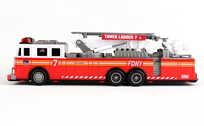 Daron FDNY Radio Control Ladder Truck – Officially Licensed Fire Department of New York RC Fire Truck Toy with Lights &amp Sounds – Extendable Swivel Ladder – Kids Ages 3+