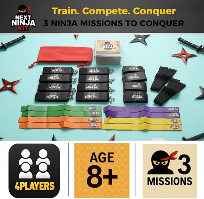 Next Ninja Kids Ribbon Challenge Game Action-Packed Ninja Game with 3 Stage Missions for Family Indoor &amp Outdoor Up to 4 Players