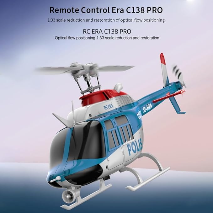 RC ERA 1/33 Scale C138 Pro Bell 206 RC Helicopter 2.4G 6CH 6-Axis Gyro Flybarless Heli with Optical Flow Upside Down 3D Rolling One-Key Takeoff(4 Battery)