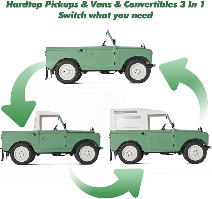 WOWRC FMS 1/12 Land Rover Series II RC CarRC Crawler Pickups &amp Vans &amp Convertibles 3 in 1 with 2 Speed Transmission4-Wheel DriveLED LightsRC Model for AdultsGreen