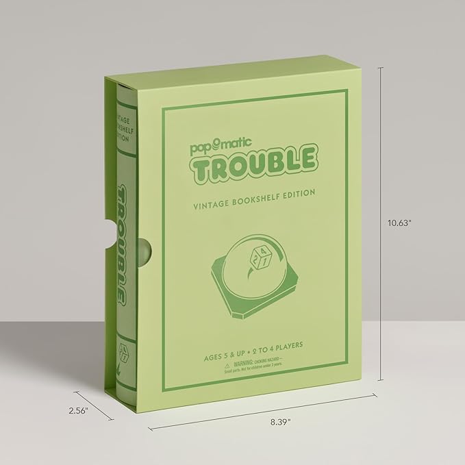WS Game Company Trouble Vintage Bookshelf Edition Linen Wrapped Book Box &amp Slipcase Pop-O-Matic Die Roller Classic Board Games for Kids &amp Adults Ages 5+
