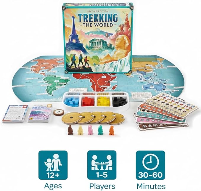 Underdog Games Trekking the World 2nd Edition - Award-Winning Board Games for Kids &amp Adults Ages 12+ - Easy-to-Learn Strategy Journey for Globetrotters Perfect for Family Game Night &amp Educati