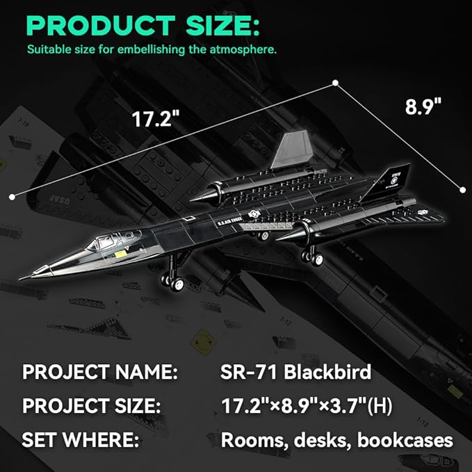 ArtorBricks SR-71 Reconnaissance Blackbird Airplane Military Building Set - 183 Piece Model Kit for Adults Collectors &amp Hobbyists