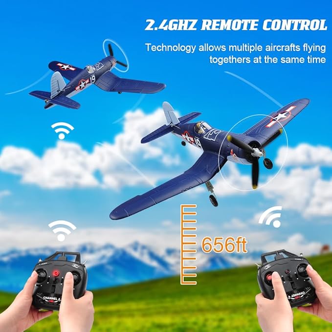 Brushless RC Plane Upgrade 500mm F4U Corsair Stunt RC Airplane RTF with Gyro Stabilization Remote Control Airplane 2.4GHz Radio Control Aircraft Fighter Glider for Adults &amp Beginners