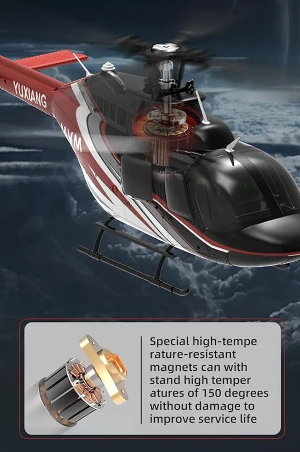 Hanll YUXIANG F08 Bell 206 RC Helicopter for Adults 1/27 2.4G 6CH Brushless Direct-Drive 6G Flybarless RC Helicopter with 6-Axis Gyro Optical Flow Positioning RTF/ 2 Battery