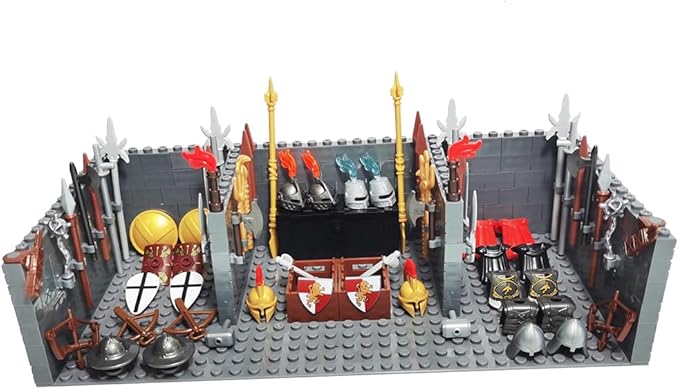 Medieval Weapon House for Middle Age Castle Knight Armor Shield Helmet Spartan Roman Warrior Arrow Spear Building Block Military Figure